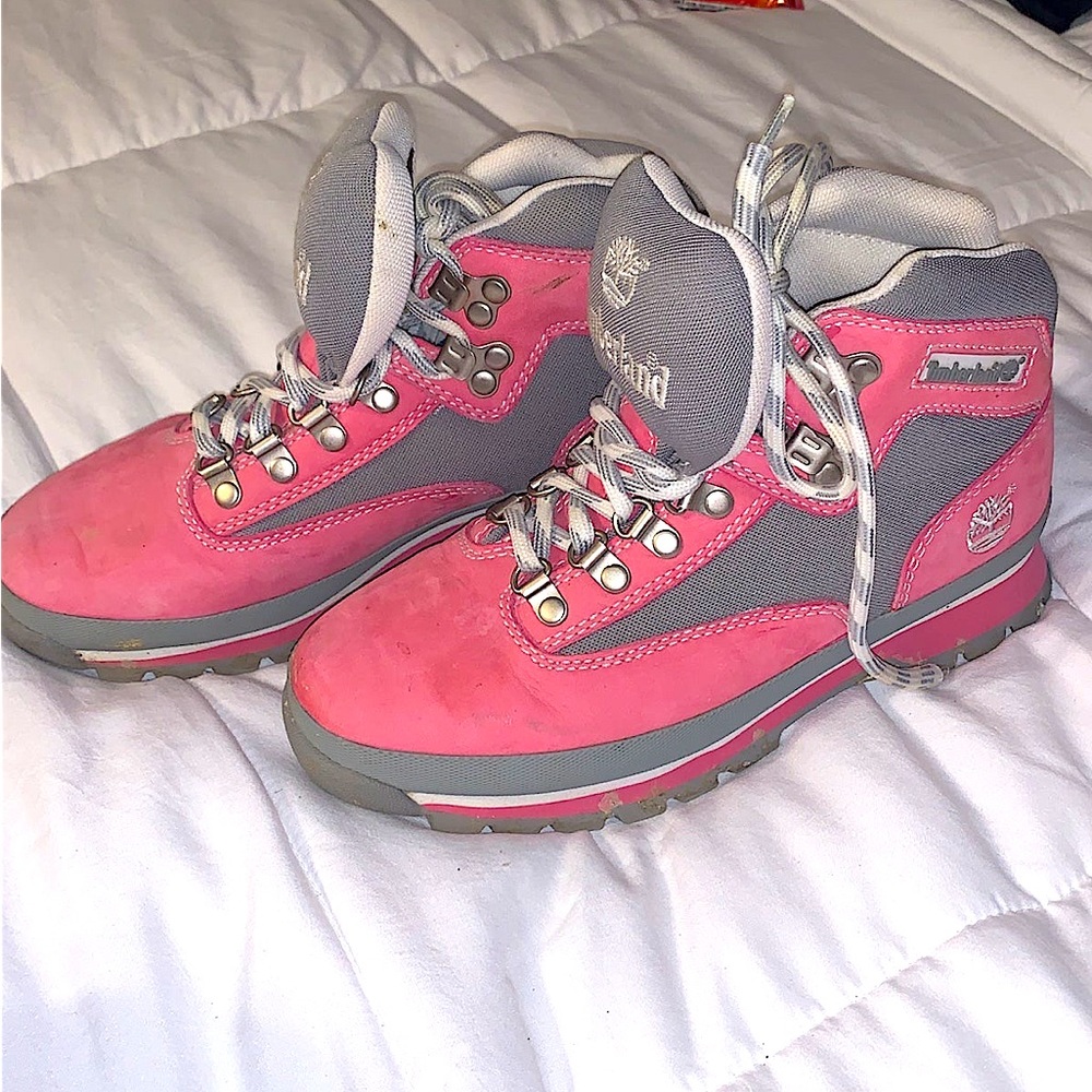 Pink Timblerlands Lace-Up Boots Size 6